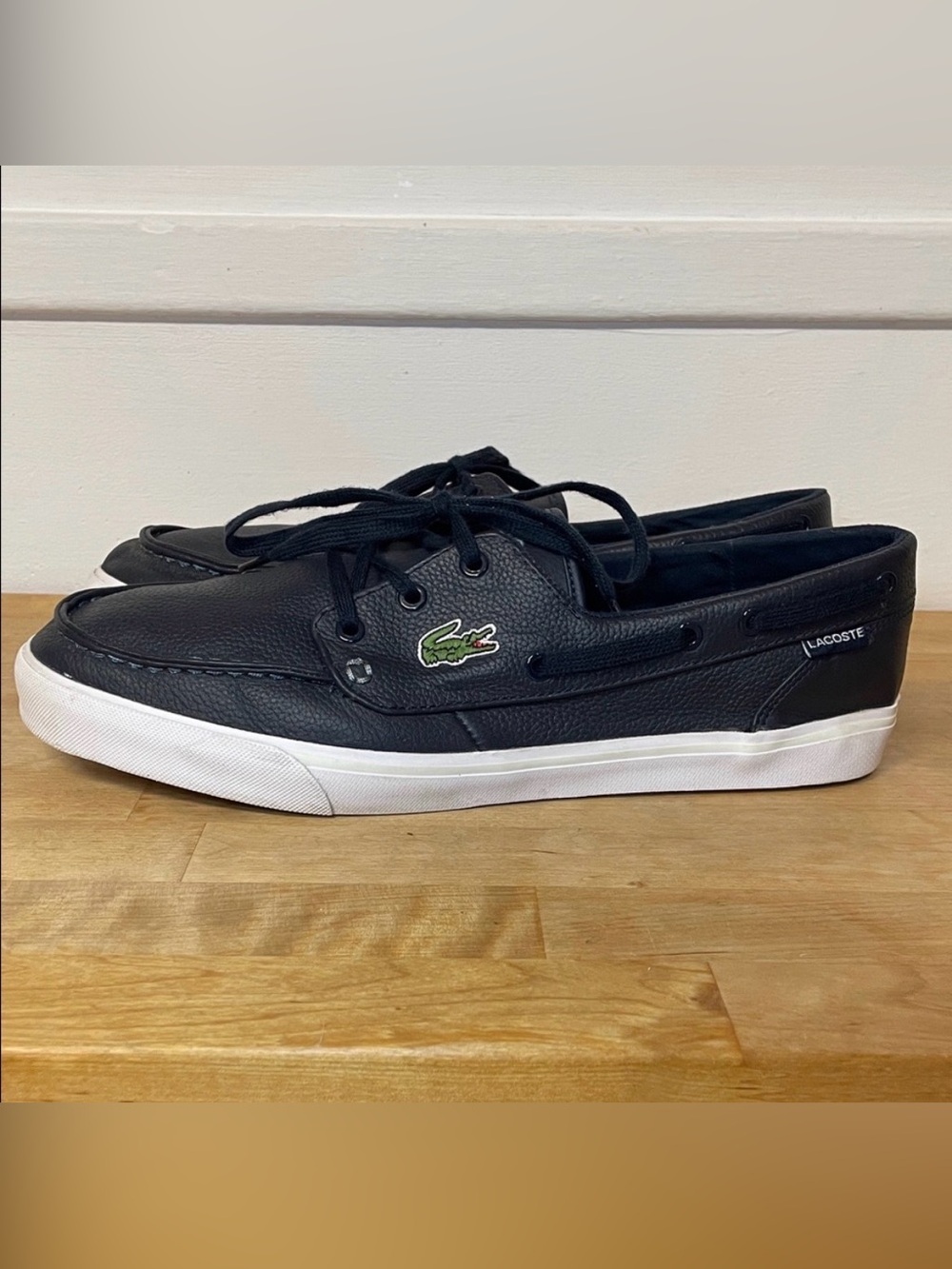 Lacoste navy leather deck shoes men’s size 10.5